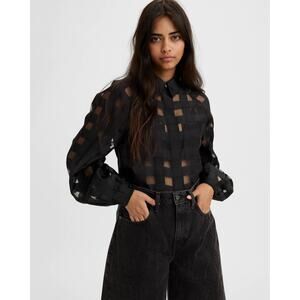 Levis Made & Crafted Grid Blouse Button Shirt Women's XS Puff Sleeves Semi Sheer